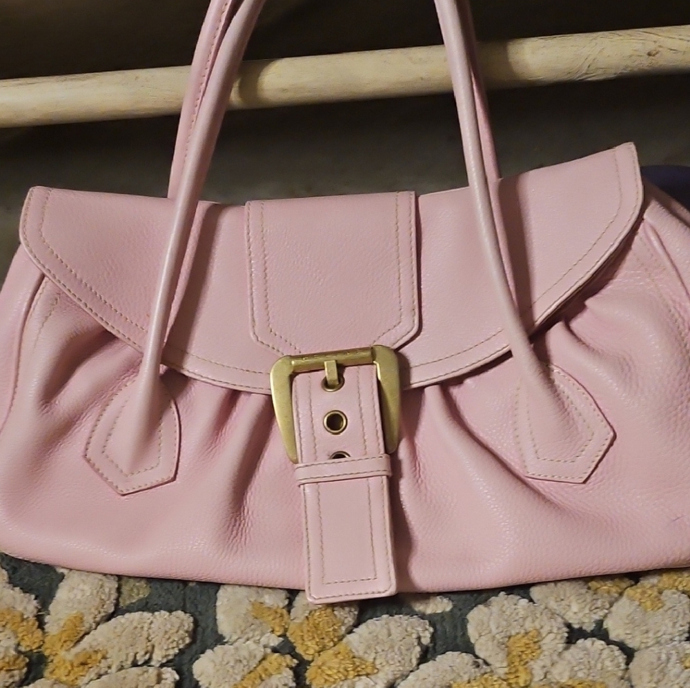 Celine Pink Shoulder Bag with Gold Clasp and Ruched Design